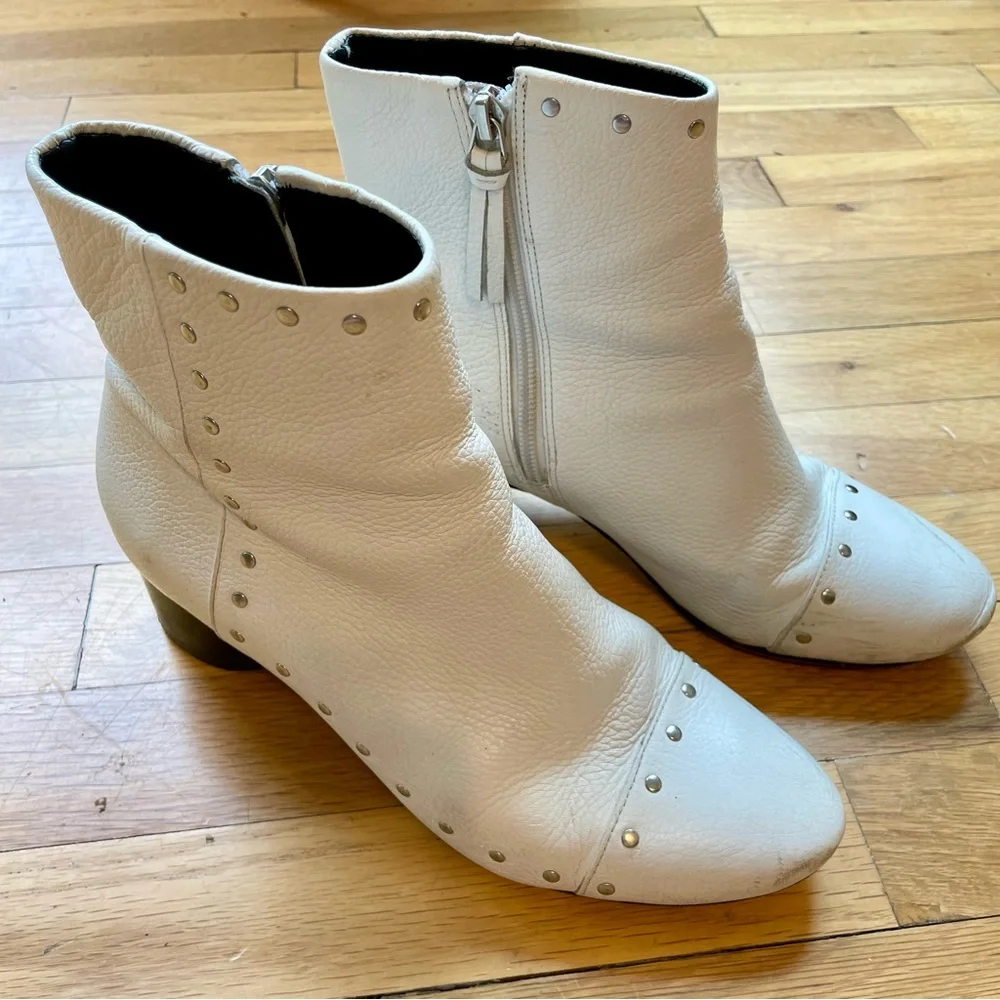 Rebecca Minkoff Studded Leather Ankle Boots, White sz 8.5 - Picture 5 of 11